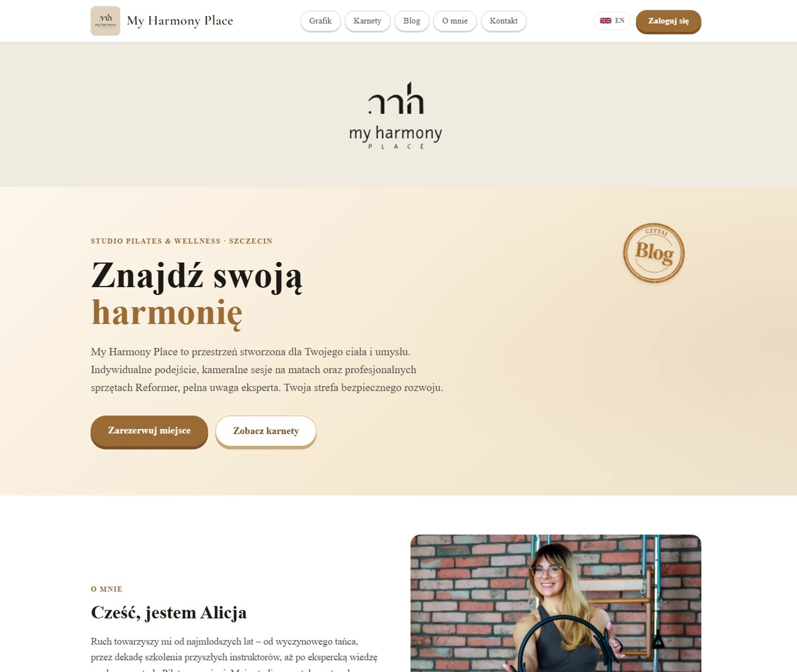 Strona i grafik zajęć My Harmony Place 1